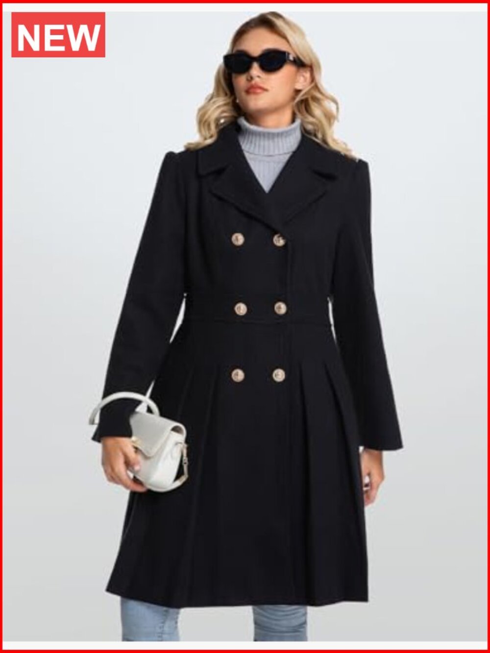 Double Breasted Lapel Trench Coat with Pockets A-Line - Picture 7 of 7